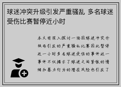 球迷冲突升级引发严重骚乱 多名球迷受伤比赛暂停近小时