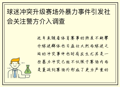 球迷冲突升级赛场外暴力事件引发社会关注警方介入调查